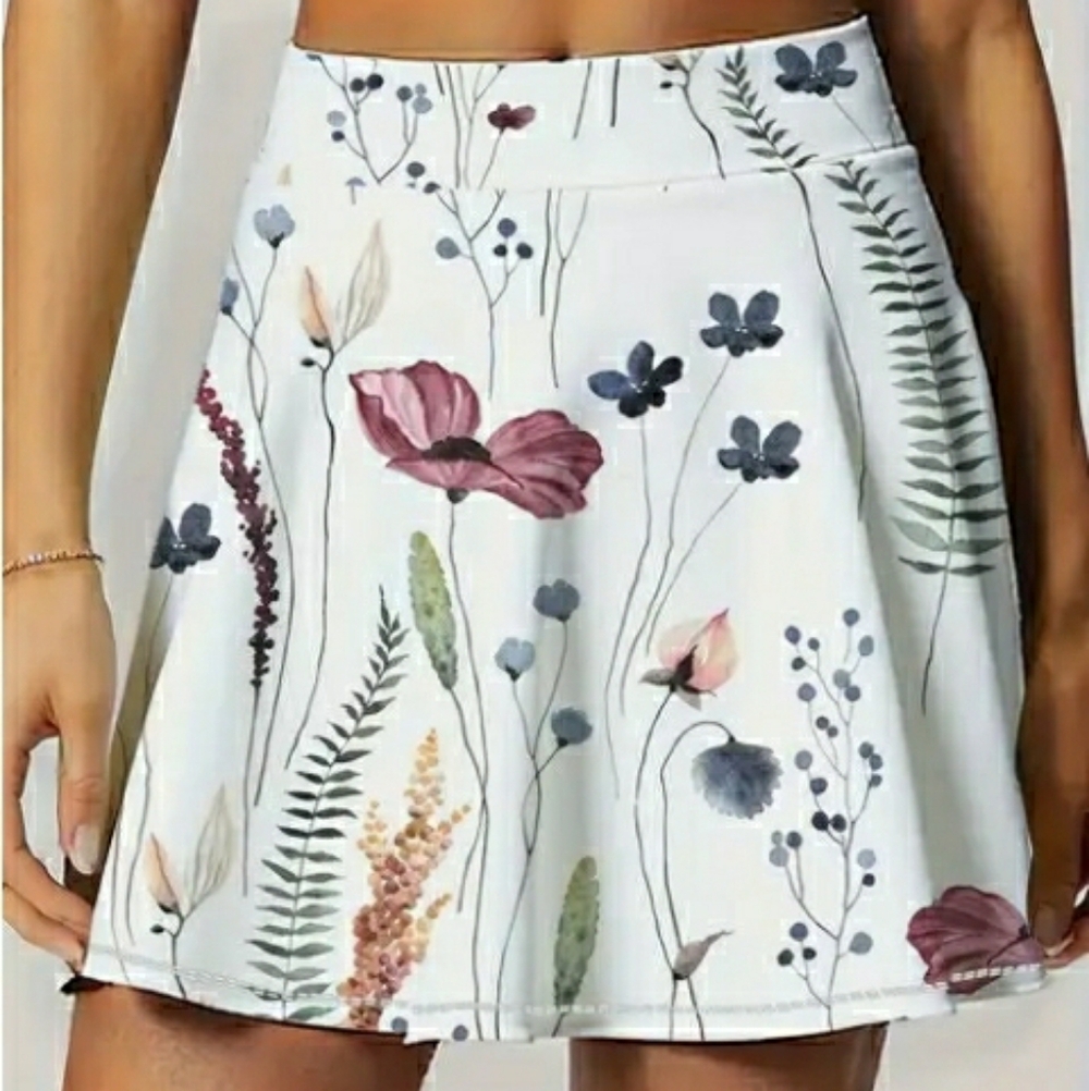 NEW! Floral Print Tennis Pickleball Athletic Skirt w/ Phone Pocket - Picture 2 of 3